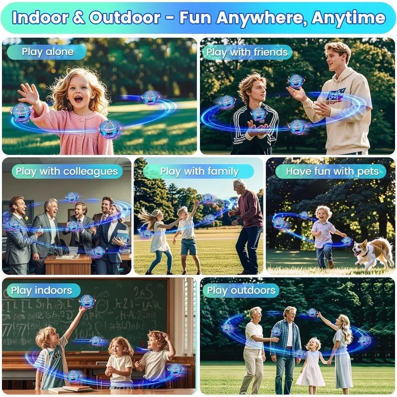 Flying Orb Ball Toy, Hand Controlled Hover Ball with LED Lights, 360° Rotating Boomerang Globe