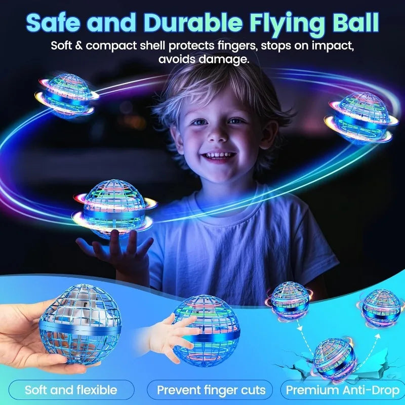 Flying Orb Ball Toy, Hand Controlled Hover Ball with LED Lights, 360° Rotating Boomerang Globe