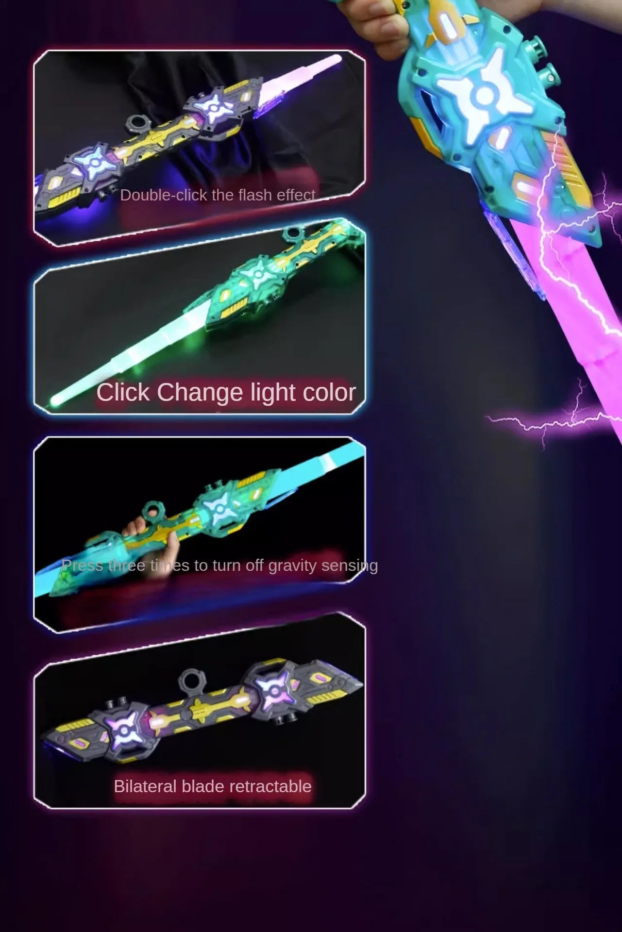 7 colourful RGB lightsaber Double headed retractable lightsaber with sound effect USB charging party role play gift for kids