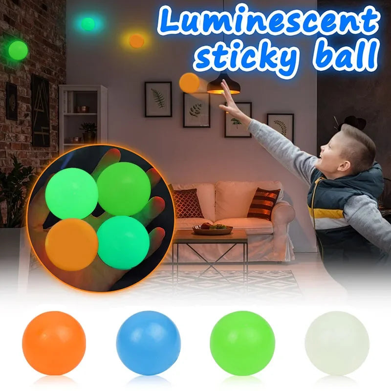 Luminous Wall Target Ball Sucker Sticky Decompression Toys Squeeze Ball For Kid Teen Adult Colorful TPR Toy Balls Color Random