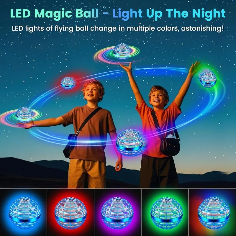 Flying Orb Ball Toy, Hand Controlled Hover Ball with LED Lights, 360° Rotating Boomerang Globe