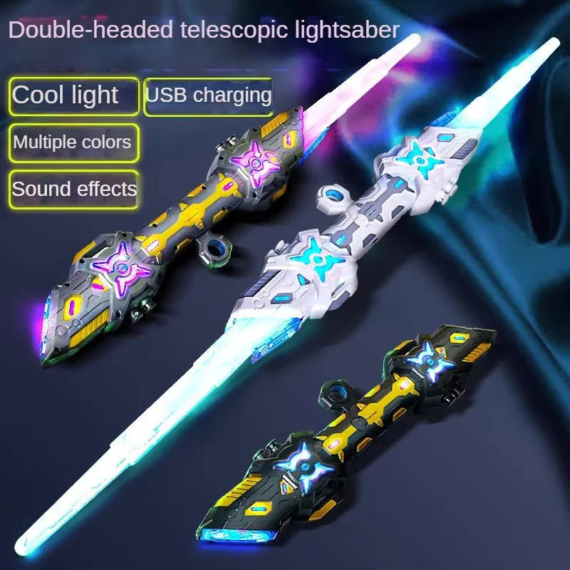 7 colourful RGB lightsaber Double headed retractable lightsaber with sound effect USB charging party role play gift for kids