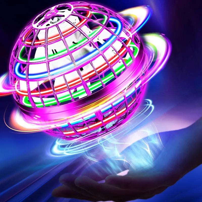 Flying Orb Ball Toy, Hand Controlled Hover Ball with LED Lights, 360° Rotating Boomerang Globe