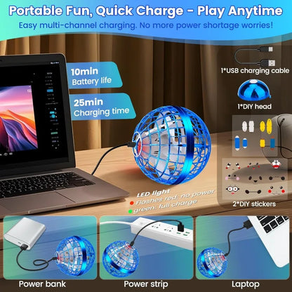 Flying Orb Ball Toy, Hand Controlled Hover Ball with LED Lights, 360° Rotating Boomerang Globe