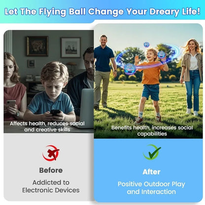 Flying Orb Ball Toy, Hand Controlled Hover Ball with LED Lights, 360° Rotating Boomerang Globe