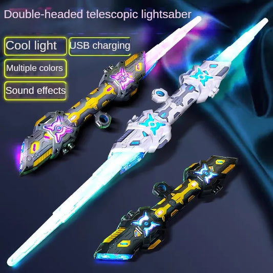 7 colourful RGB lightsaber Double headed retractable lightsaber with sound effect USB charging party role play gift for kids